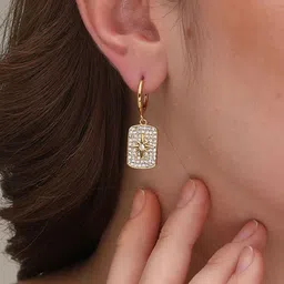 PALMONAS 18KT Gold Plated Cubic Zirconia Stones Studded Contemporary Drop Earrings image 4