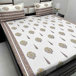 Pure Decor White & Brown Ethnic Motifs 350 TC Queen Bedsheet with 2 Pillow Covers-picture-41