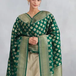 Fabindia Ethnic Motifs Woven Design Zari Banarsi Dupatta image 5