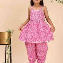 Cutiekins Kids Girls Floral Printed Empire Gotta Patti Kurta with Dhoti Pants-picture-31