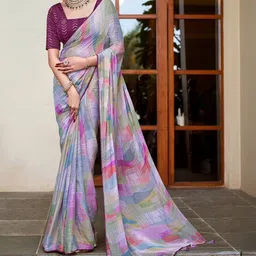 Mitera Abstract Printed Sequinned Satin Chiffon Saree With Unstitched Blouse Piece-picture-21