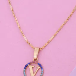 Ramdev Art Fashion Jwellery Gold Plated Stone Studded V Alphabate Jewellery Set image 2