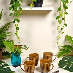 HINDUSTANI SAUDAGAR Brown Handcrafted Solid Ceramic Glossy Mugs Set of Cups and Mugs image 5