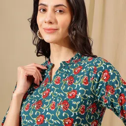 JANAKDULARI CREATION Floral Print Mandarin Collar Cotton Top image 5