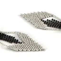 StyleCast Silver-Plated Rhinestone Studded Tasselled Square Shaped Drop Earrings image 3