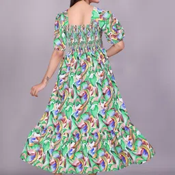 SHAIBO SAREE Print Puff Sleeve Crepe Fit & Flare Midi Dress image 3