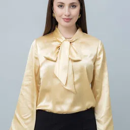 PURYS Tie-Up Neck Flared Sleeve Satin Top-picture-33