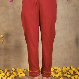 Aramya Women Striped Embroidered Trousers-picture-33