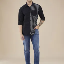 Being Human Men Classic Spread Collar Vertical Striped Cotton Casual Shirt image 1