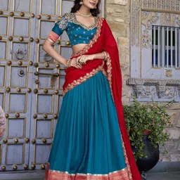 LOOKNBOOK ART Embroidered Sequinned Ready to Wear Lehenga & Unstitched Blouse With Dupatta image 4