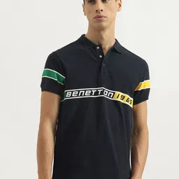 United Colors of Benetton Men Typography Printed Polo Collar Pure Cotton T-Shirt image 1