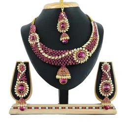 VATSALYA creation Women Rani Pink Artificial Stones Ethnic Jewellery Set With Maang Tika-picture-19
