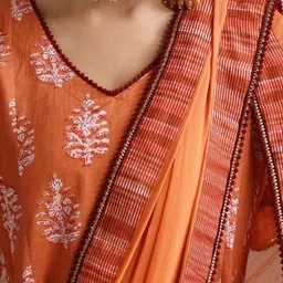 IkDaiya Women Ethnic Motifs Printed Regular Pure Cotton Kurta with Trousers & With Dupatta image 4