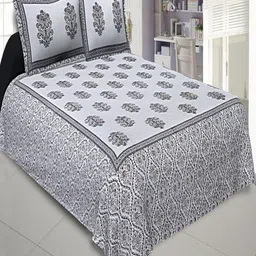 Myntra Elegant Homes Grey 180 TC Superfine Ethnic Motifs Cotton Queen Bedsheets-image-47