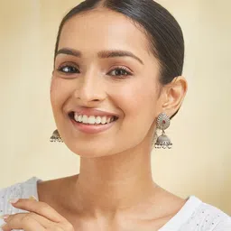 Fabindia Teardrop Shaped Metal Jhumkas Earrings image 5