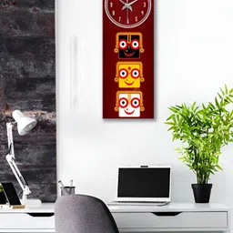 OLIVE TREE Maroon & Yellow Ethnic Motifs Printed Traditional Wooden Analogue Wall Clock-image-68