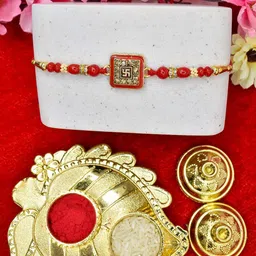 MEIRA JEWELLERY 5-Pcs Rakhi With Roli Chawal & Greeting Card image 2
