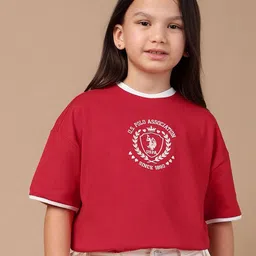 U.S. Polo Assn. Kids Girls Brand Logo Printed Pure Cotton T-shirt-picture-45