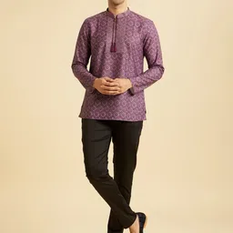 Manyavar Geometric Printed Mandarin Collar Cotton Short Kurta image 4
