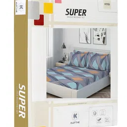 KLOTTHE Grey Geometric 300 TC Fitted Double Fine Bedsheet With Pillow Covers - 98 x 88 In image 2