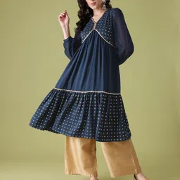 Anouk Geometric Foil Print V-Neck A-Line Empire Kurta image 2