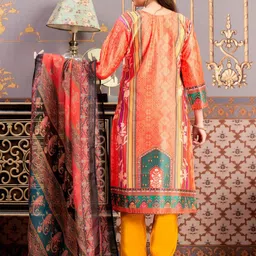 Sangria Girls Ethnic Motifs Printed Round Neck Satin Kurta With Trouser & Dupatta image 2
