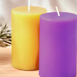 PEEPALCOMM Purple & Yellow 2 pieces Pillar Candle image 2