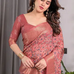 ALMAARI FASHION Ethnic Motifs Printed Zari Pure Cotton Kanjeevaram Saree image 2