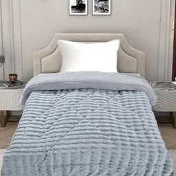 FABINALIV Grey Striped Woollen Heavy Winter Single Bed Quilt-image-7