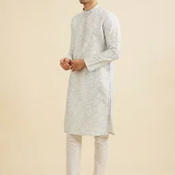 Manyavar Floral Printed Mandarin Collar Thread Work Straight Kurta With Pyjama image 4
