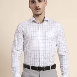 METAL Men Slim Fit Grid Tattersall Checked Spread Collar Cotton Formal Shirt-picture-14