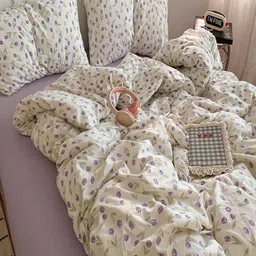 JC HOME Purple & White 4 Pieces Floral Single Regular Bedding Set image 3