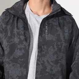 SHOWOFFFF Men Hooded Geometric Printed Windcheater Tailored Jacket image 3