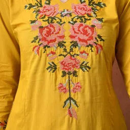 TRUVON FASHIONS Floral Embroidered Panelled Thread Work Pure Cotton A-Line Kurta Set image 4