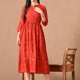 HARIKS Women Bandhani Printed Silk Fit & Flare Midi Ethnic Dress-image-36