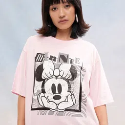 Tokyo Talkies Women Mickey Mouse Printed Extended Sleeves Pockets Boxy T-shirt-picture-18