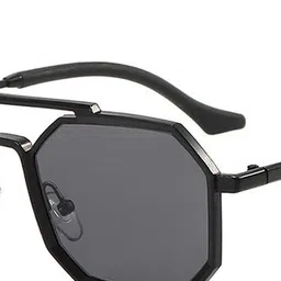 SPADEACES Unisex Rectangle Sunglasses FULL BLACK HEXAGUN-37 image 3