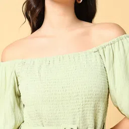 SHOWOFF Women Off-Shoulder Puff Sleeve Georgette Fit & Flare Maxi Dress image 3