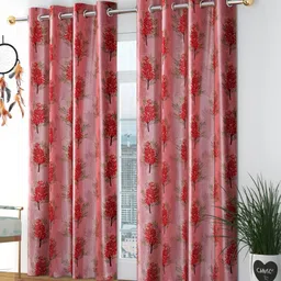 GEET CREATIONS Maroon & Pink Set of 2 Floral Room Darkening Long Door Eyelet Curtain-picture-30