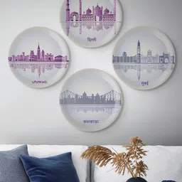 nestroots Grey & Blue Printed Ceramic Wall Plate-picture-32