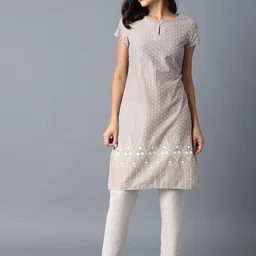 W Women Geometric Printed Keyhole Neck Cotton Straight Kurta-picture-36