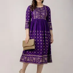 SUNEKH Printed Midi-Length Fit and Flare Ethnic Dresses image 3