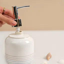 MARKET99 White Fine-Lined Ceramic Soap Dispenser image 4