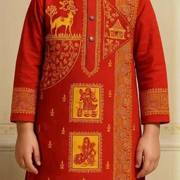 HUMAN CHOICE Boys Ethnic Motifs Printed Regular Pure Cotton Kurta With Dhoti Pants image 4