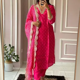ROYALICA Leheriya Printed V-Neck Gotta Patti Kurta With Trousers & Dupatta-picture-20