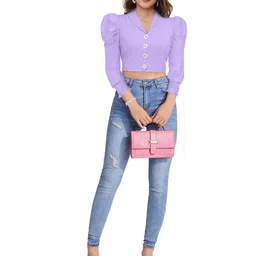 DHRUVIL IMPEX Women Puff Sleeve Fitted Crop Top-picture-10