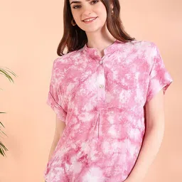 PinkTribe Tie and Dye Mandarin Collar Top-image-62