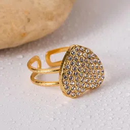DIMPLERY 18K Gold Plated Stainless Steel Stone Studded Heart Shaped Finger Ring-picture-19