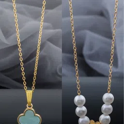 Birado Jewellery Set Of 2 Stainless Steel Gold-Plated Pearls Beaded Minimal Chain-picture-28