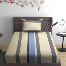 WEAVE AND DECOR Beige Striped Pure Cotton 300 TC Single Bedsheet Set 1.98 m x 91 44 cm-picture-19